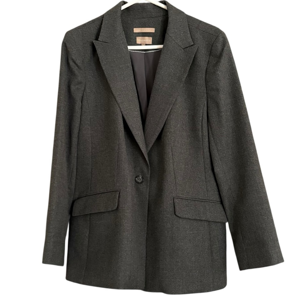 Talbots Charcoal Gray Lightweight Wool Woven In Italy Career Blazer Sz 16